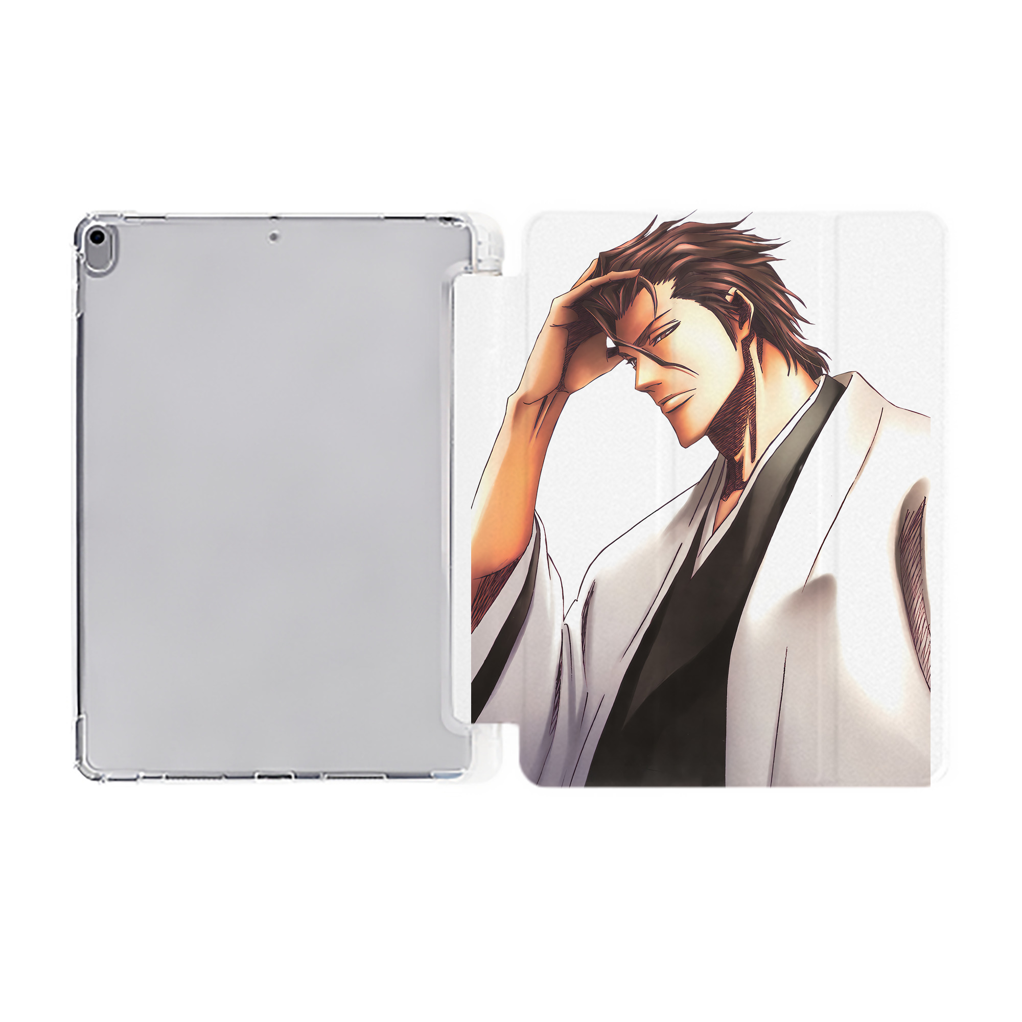 （画像用） ブリーチ 藍染 惣右介（あいぜん そうすけ） BLEACH Aizen Sousuke IPad ケース ペン収納付き 三つ折りスタンド PUレザー×シリコン 対応機種9.5/10.5/10.9インチ